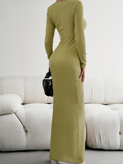 New Ladies Fit Square Neck Long Sleeve Knitted Dress