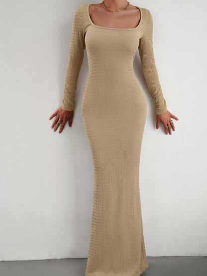 New Ladies Fit Square Neck Long Sleeve Knitted Dress