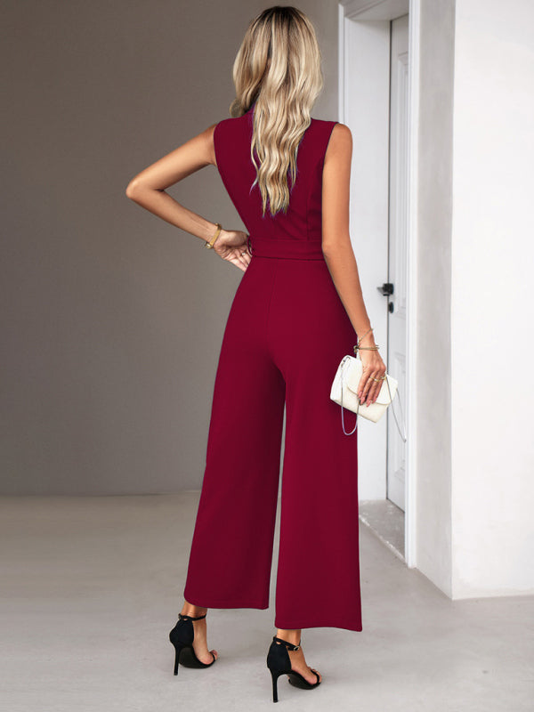 New women's elegant V-neck tie commuter sleeveless jumpsuit