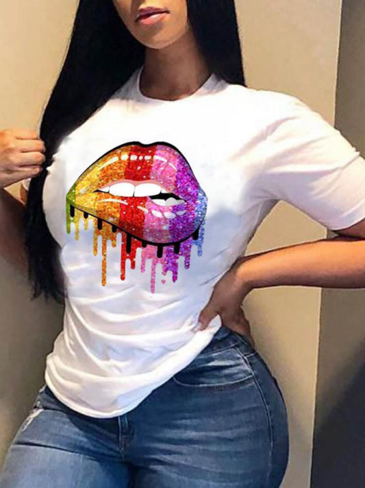 Women's Graphic Lip Print Leisure T-Shirt