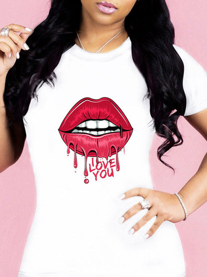 Women's Graphic Lip Print Leisure T-Shirt