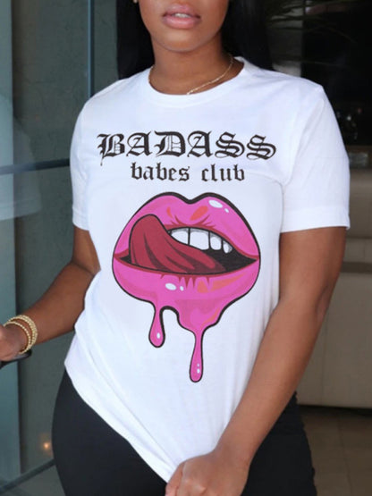 Women's Graphic Lip Print Leisure T-Shirt