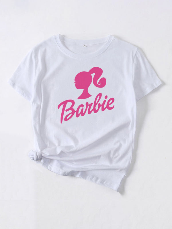 Women Casual Graphic Barbie Print T-shirt