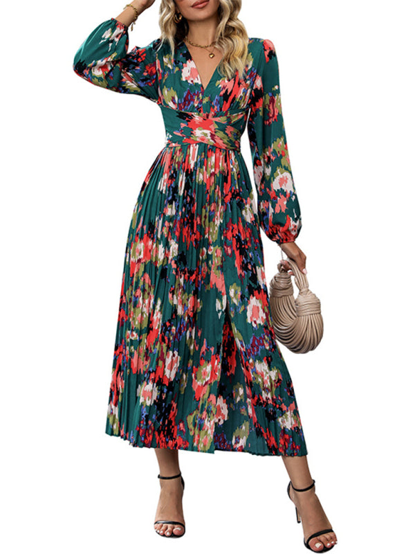 New women's printed long-sleeved high-end dress