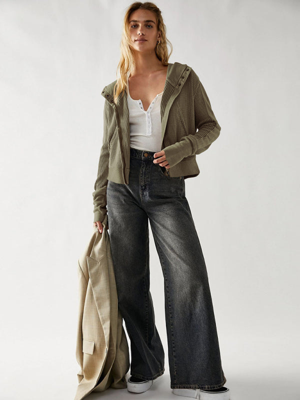 Women Spring-Summer Lightweight Woven Jacket with Slant Pockets