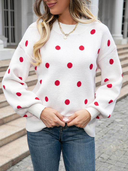 Pull à pois en tricot tendance pour femme 