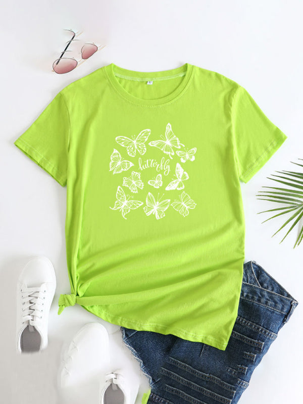 Women's Butterfly Print Round Neck Short Sleeve T-Shirt