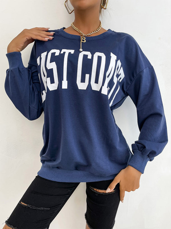 Casual Letter Print Loose Hoodie Top