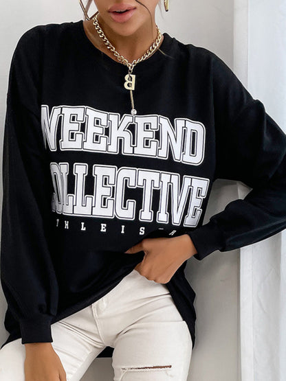 Women Casual Letter Print Hoodie Sweatshirt