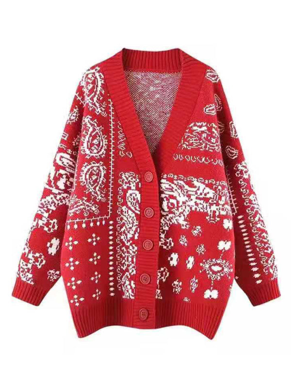 Women Casual Knit Patterned Button Cardigan