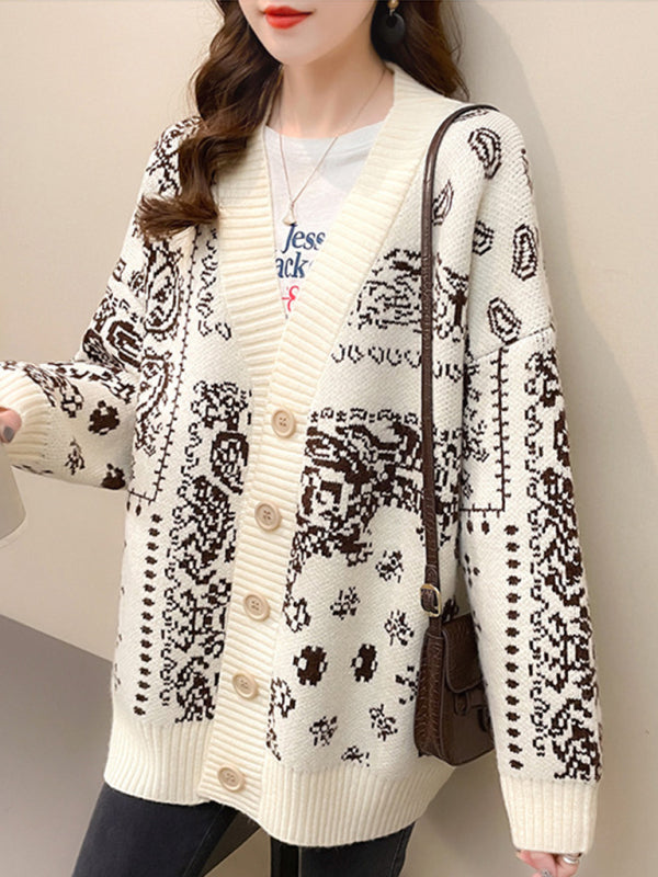 Women Casual Knit Patterned Button Cardigan