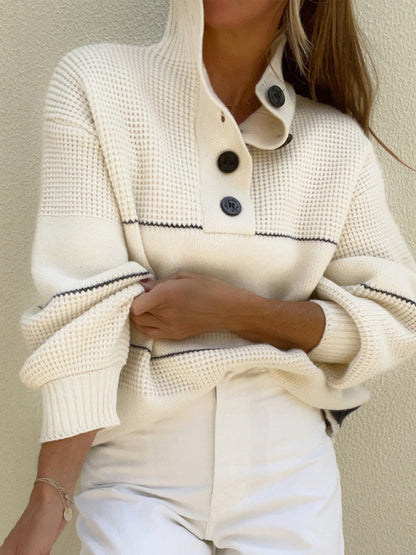 Pull décontracté en tricot boutonné pour femme 