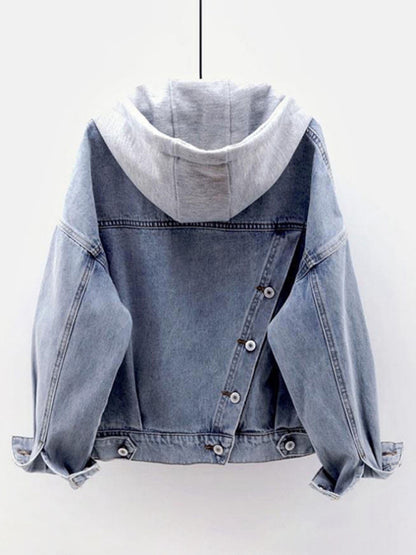 Women's hooded large pocket denim jacket