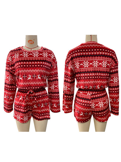 Women's Christmas long-sleeved sweatshirt shorts set