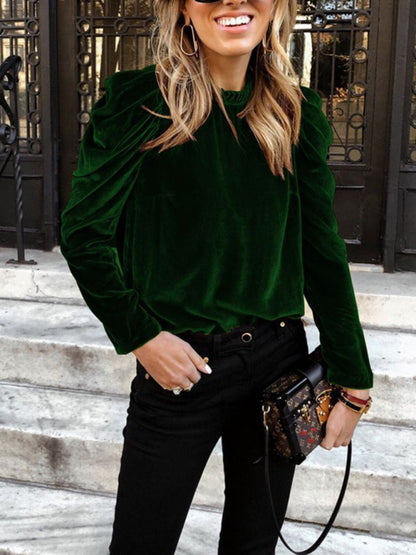 Women's velvet puff long sleeve temperament top