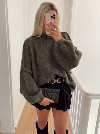 Women's Street Fashion Seamless Long Sleeve Loose Sweater