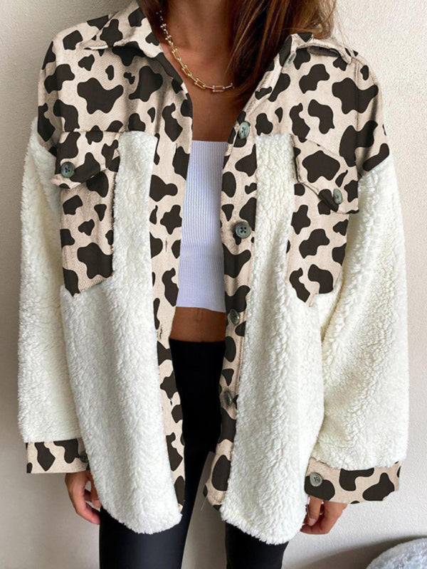 Women’s Leopard Fleece Button-Up Jacket