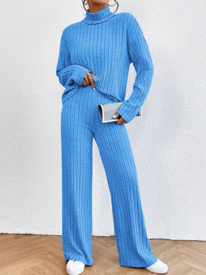 Casual high collar knitted long sleeve women's knitted two-piece set