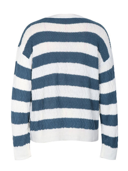 Women's Knitted Striped Pattern Long Sleeve Pullover