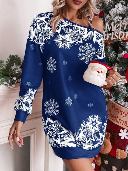 Women's Christmas printed off-shoulder autumn and winter dress