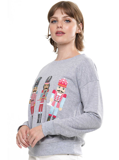 Christmas element top round neck pullover embroidered sequined sweatshirt