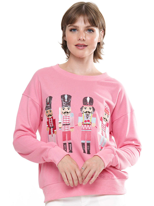 Christmas element top round neck pullover embroidered sequined sweatshirt