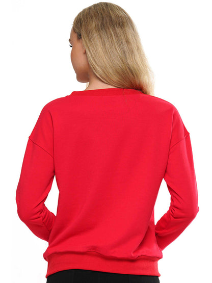 Christmas element top round neck pullover embroidered sequined sweatshirt