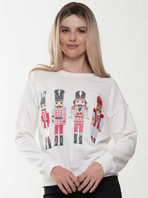 Christmas element top round neck pullover embroidered sequined sweatshirt