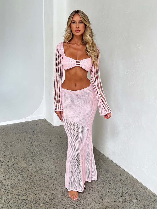 Women's Knitted Long Sleeve Maxi Skirt Set