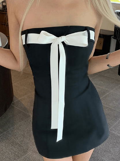 New women's sexy backless bow tube top hip short dress