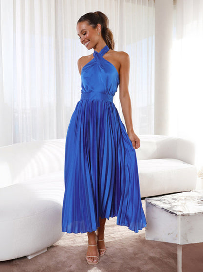 Women's halter neck pleated elegant dress