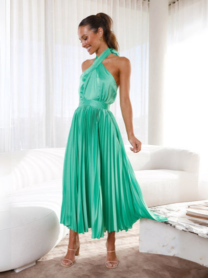 Women's halter neck pleated elegant dress