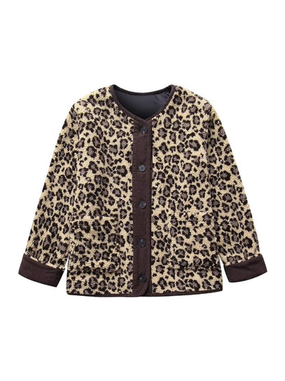 Women's new leopard print casual loose long-sleeved coat jacket