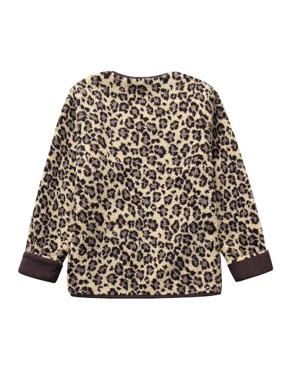 Women's new leopard print casual loose long-sleeved coat jacket