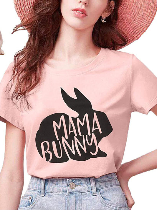 Women's Easter T-Shirt Funny MAMA Bunny Print Graphic T-Shirt