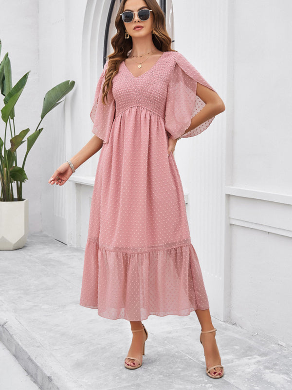 Women's elegant solid color V-neck dress