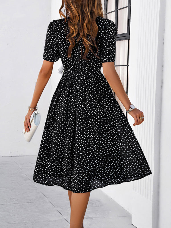 Women's elegant casual polka dot print strappy dress