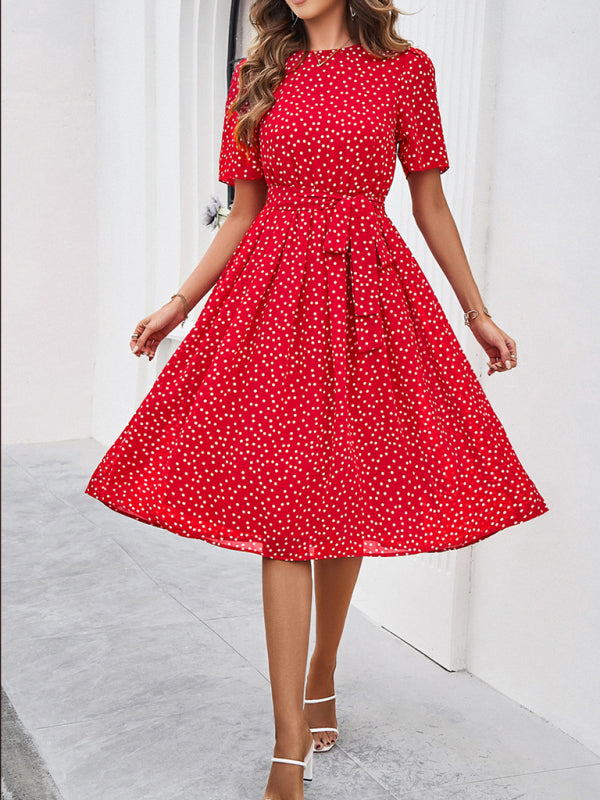 Women's elegant casual polka dot print strappy dress