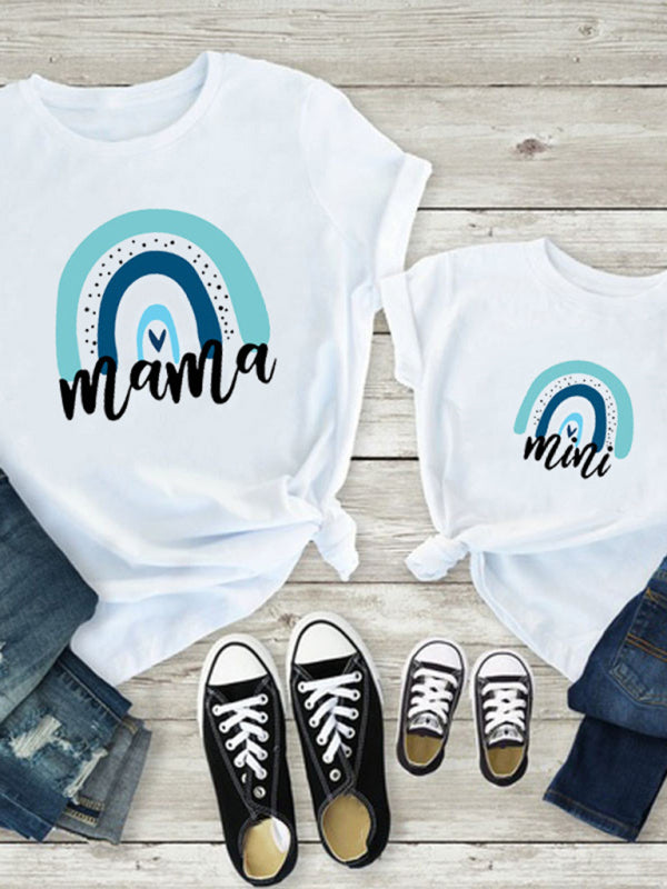 New Rainbow Mama and Mini Family printed short-sleeved T-shirt (mom style)