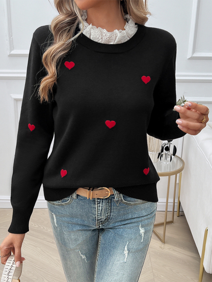 Women's Temperament Casual Embroidered Love Heart Long Sleeve Sweater