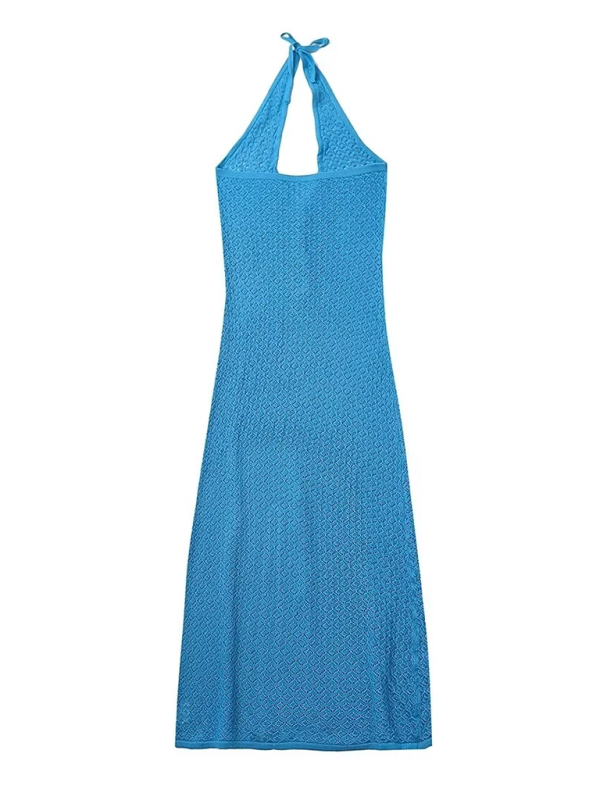 Vestido de punto con escote halter y escote en V para mujer 