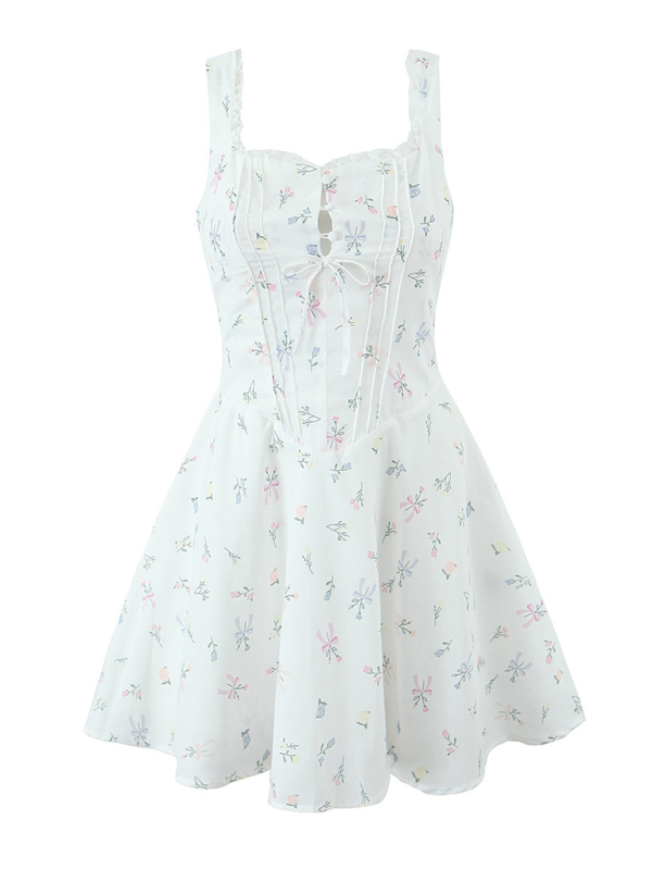 Lace Floral V-Neck Suspender Dress