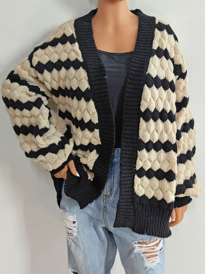 Women's Pineapple Cubic Color Blocking Striped Sweater Cardigan