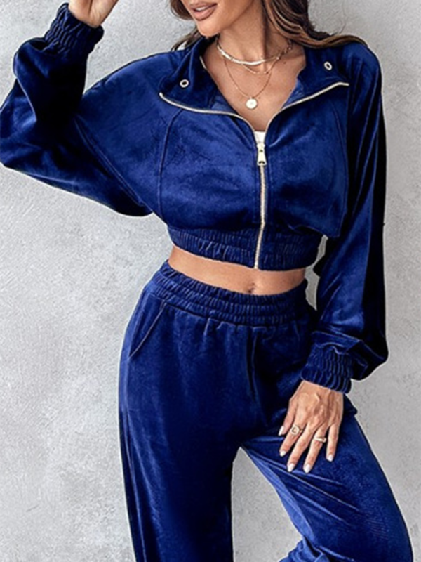 Solid color leisure sports gold velvet long-sleeved pants suit