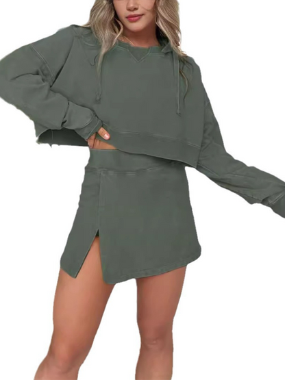 New Women's Long-Sleeved Hooded Sweatshirt Skirt Set