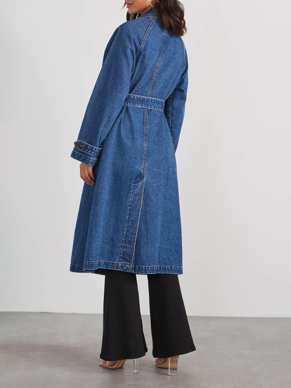 Veste coupe-vent en denim et coton pour femme, couleur unie, doubles poches, longue veste ample à boutons 