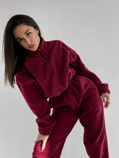 Fashion casual loose zipper stand collar sweatshirt two-piece suit