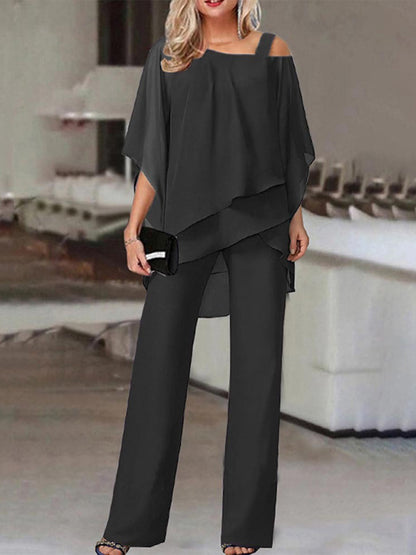 New fashion casual irregular bat sleeve jumpsuit two-piece suit