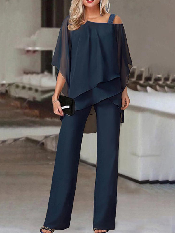 New fashion casual irregular bat sleeve jumpsuit two-piece suit