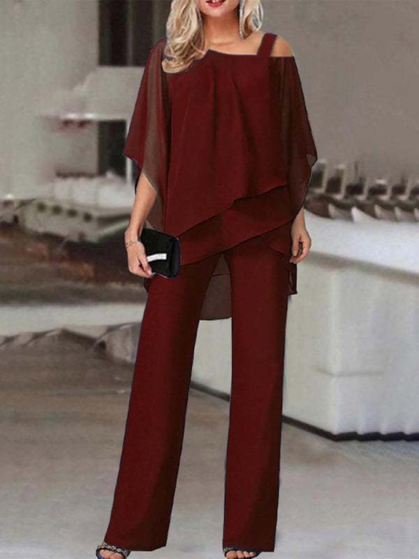 New fashion casual irregular bat sleeve jumpsuit two-piece suit